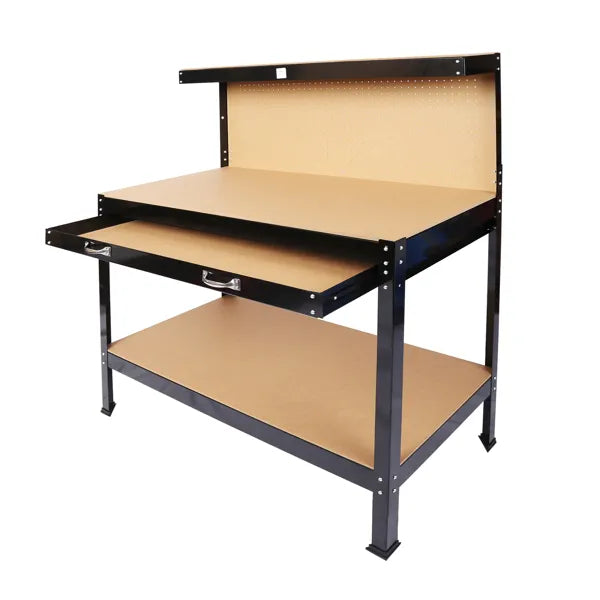 Steel Workbench with Drawer and Peg Board - 63 Inch Workshop Tool Storage