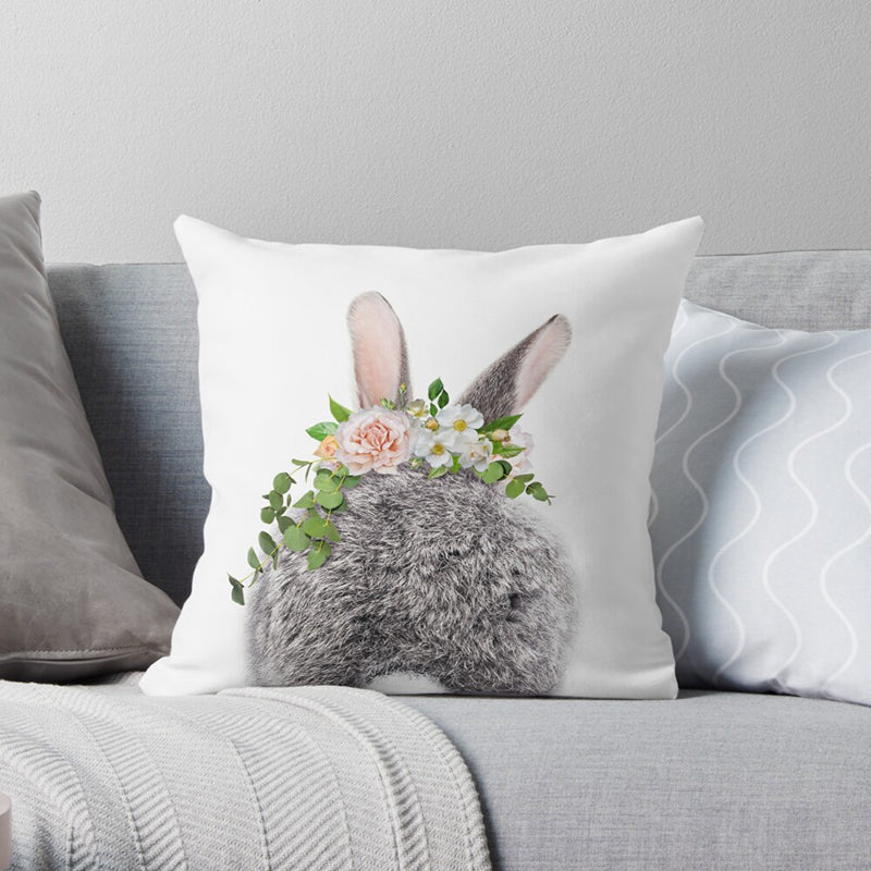 Easter Cartoon Rabbit Print Pillow Cover - 45x45cm Plush Cushion Case for Home Decor