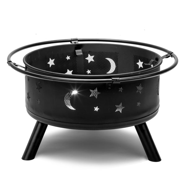 30-Inch Black Metal Fire Pit for Garden and Outdoor Use