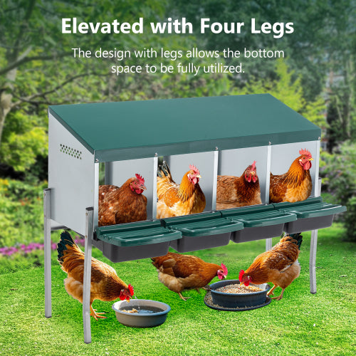 Green Chicken Nest with Legs and Cover, Egg Collection System, Durable Metal