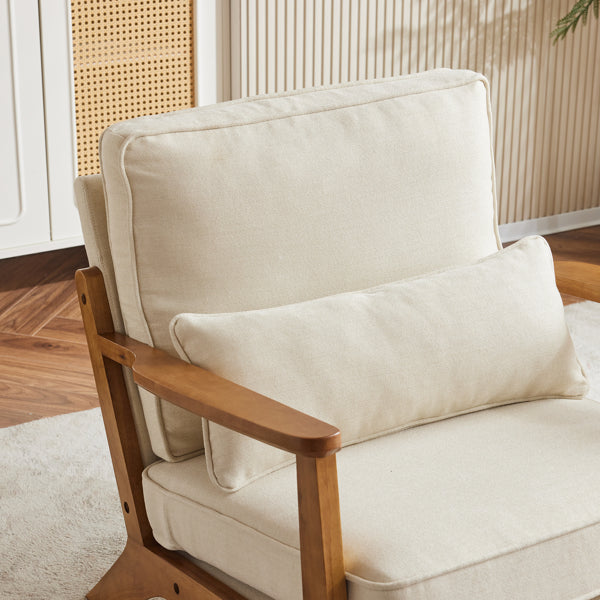 Oak Upholstered Lounge Chair - Off-White