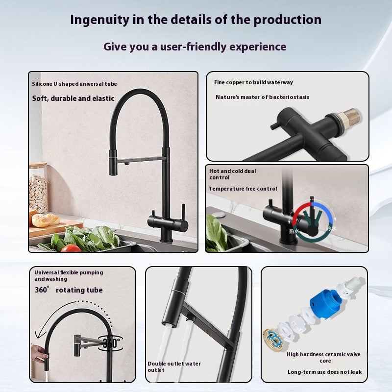 Copper Kitchen Faucet Three-in-One Water Tap with Multiple Finish Options