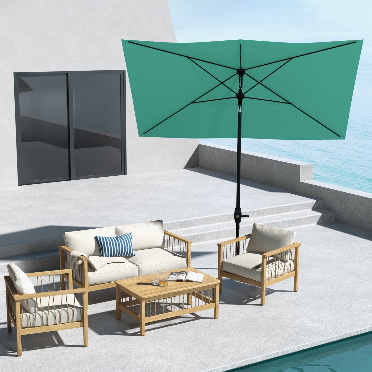 Rectangular Market Umbrella with Crank & Tilt - Teal