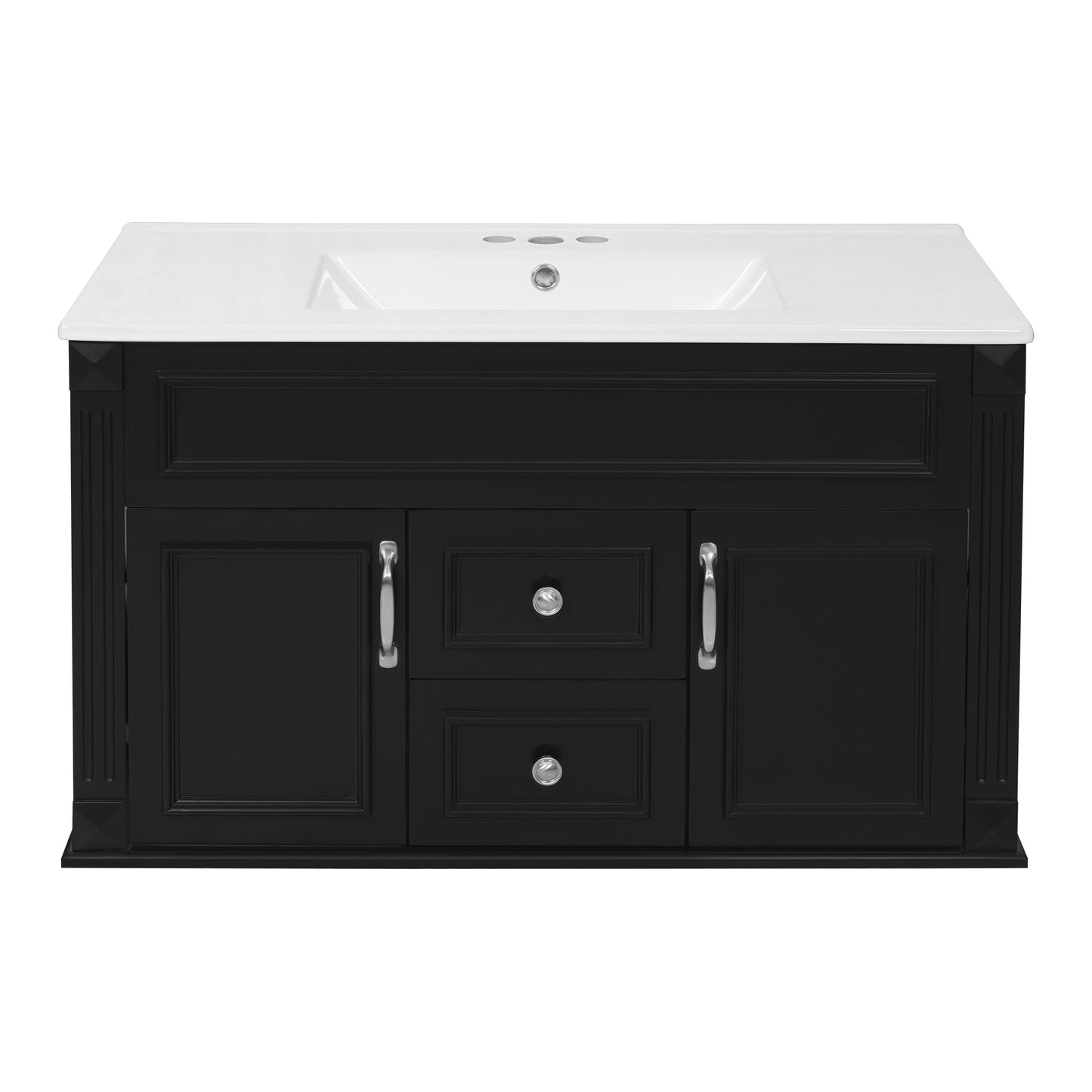 36-Inch Wall-Mounted Bathroom Vanity with Ceramic Sink - Black