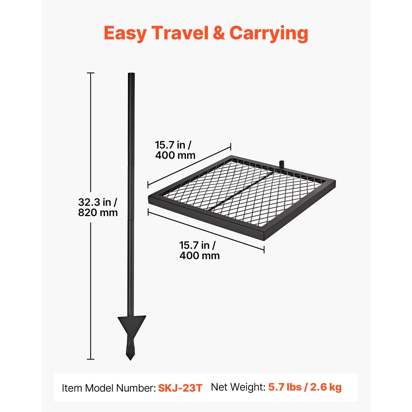 Heavy Duty Swivel Campfire Grill - 16-Inch Portable BBQ Grate with Adjustable Height & Carrying Bag