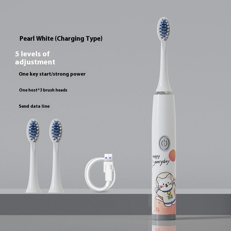 Electric Cartoon Soft Bristle Rechargeable Waterproof Toothbrush with 3 Brush Heads