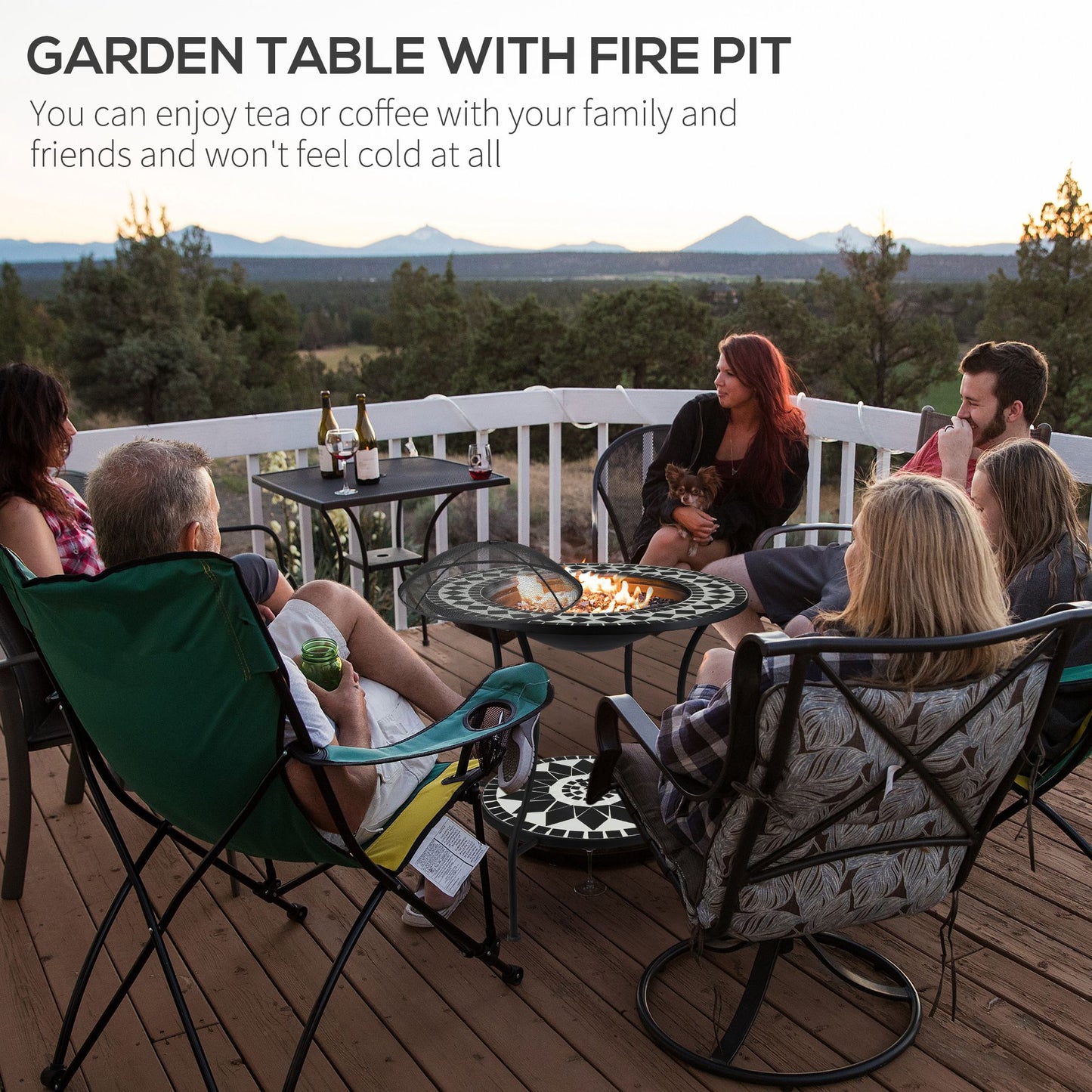 30" Outdoor Fire Pit Dining Table - 3-in-1 Wood Burning Fire Pit, Ice Bucket, Storage Shelf