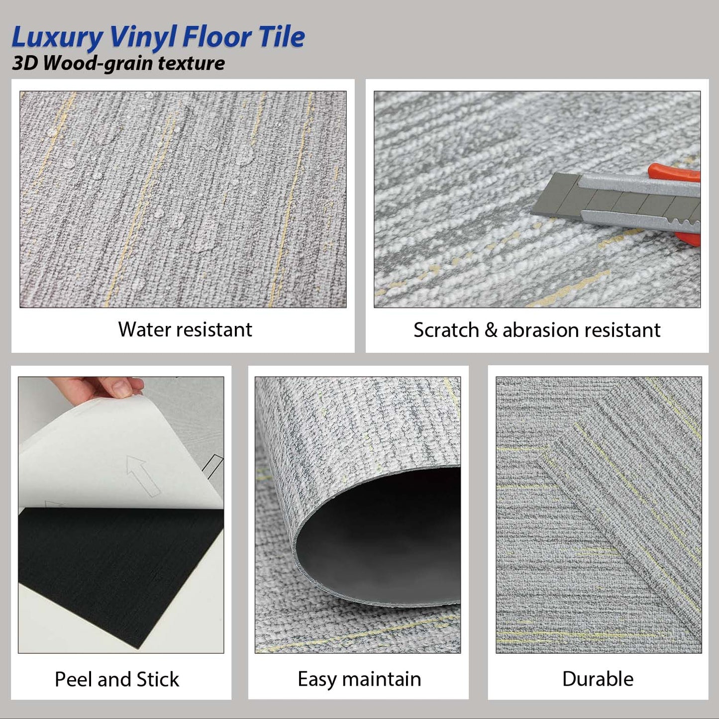Water Resistant Peel and Stick Vinyl Plank Flooring - 36 PCS
