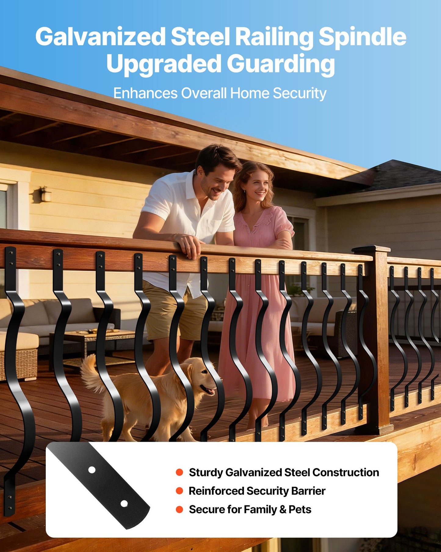 Galvanized Steel Deck Balusters 32.28 In Black Wavy Railing Spindles for Outdoor Decks & Stairs