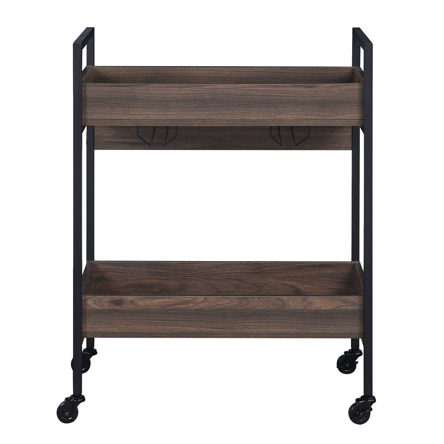Walnut & Black Finish Serving Cart with 2-Tier Shelf