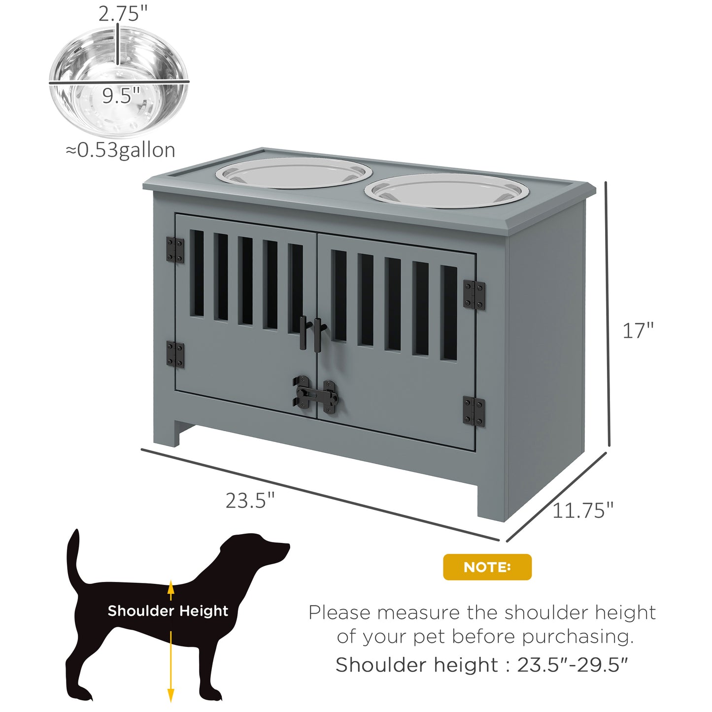 Dog Food Storage Cabinet with Bowls and Feeding Station - Gray