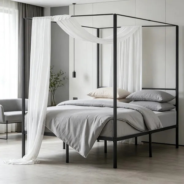 Metal Canopy Bed Frame with Storage - 77.4 x 53.9 in