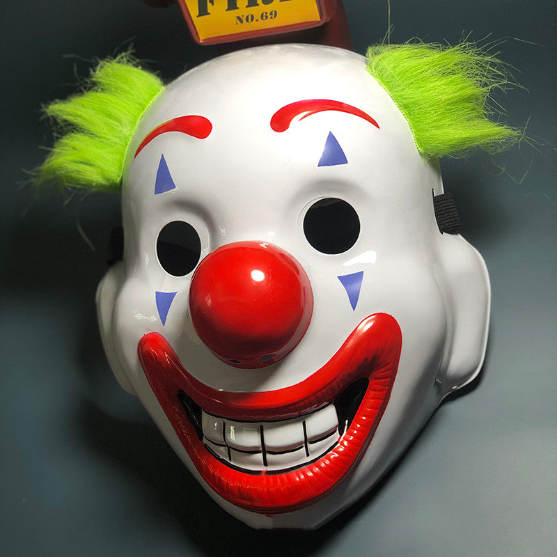 Unisex Halloween Mask PVC Masquerade Party Prop with Blue Hair