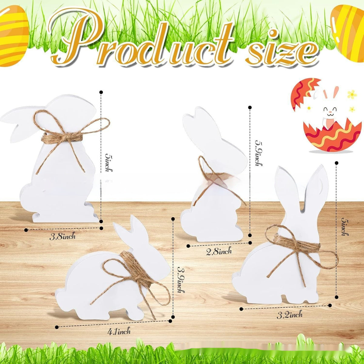 Wooden Easter Bunny Decorations Set - 4 Pieces Holiday Ornaments