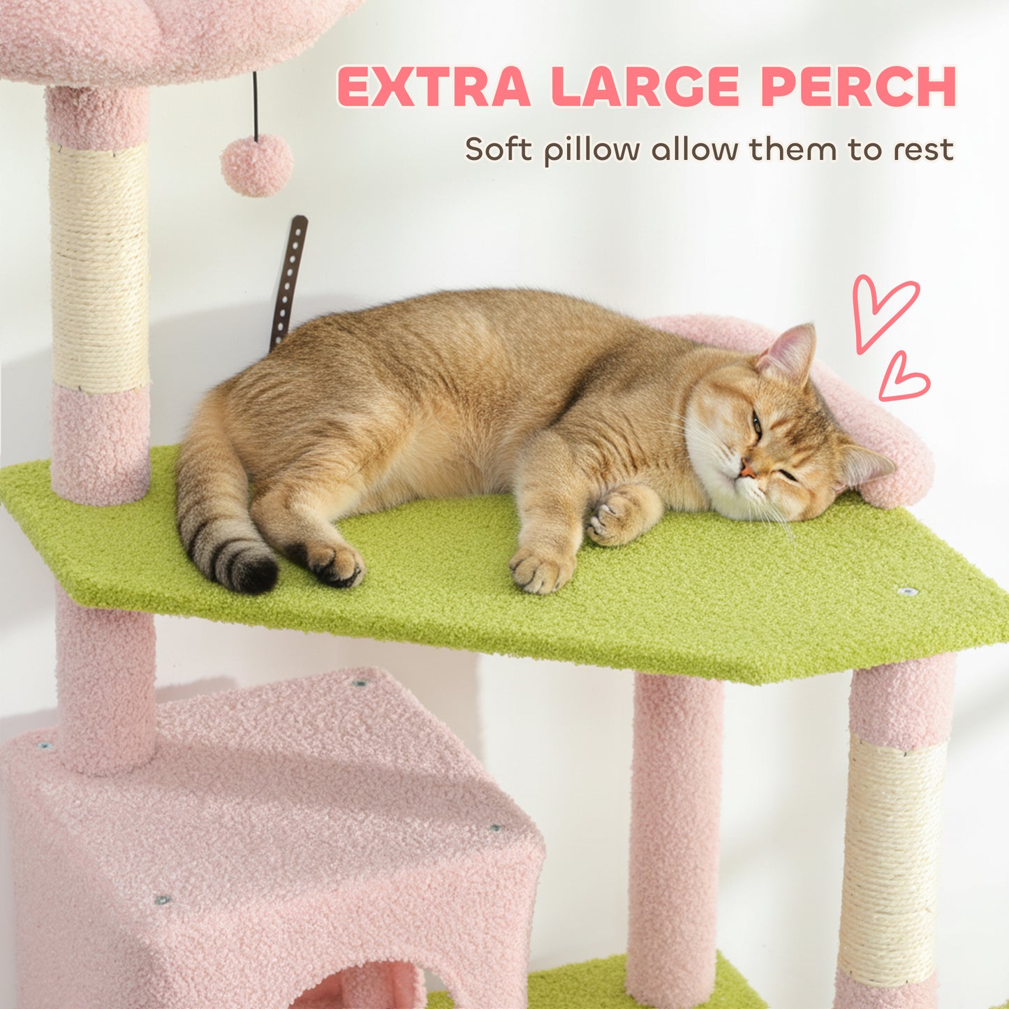 74-Inch Large Flower Cat Tree with Scratching Posts & Condos - Pink