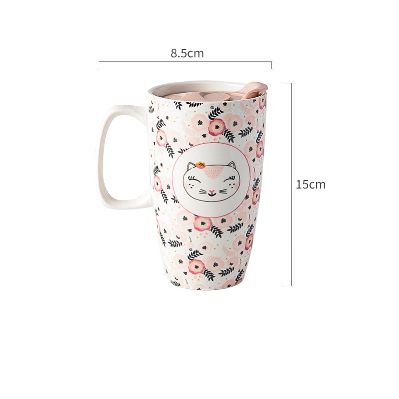 Large Capacity Ceramic Mug with Lid - Multiple Styles, 500-600mL Drinkware