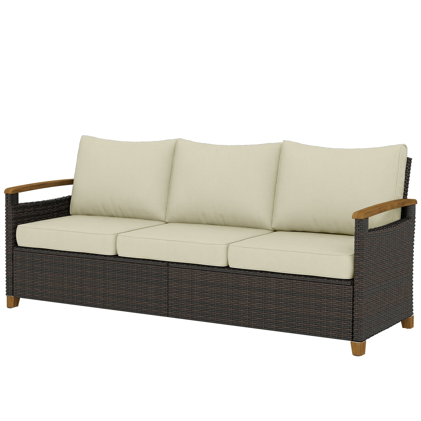 3-Seater Outdoor Wicker Couch with Cushions - Beige