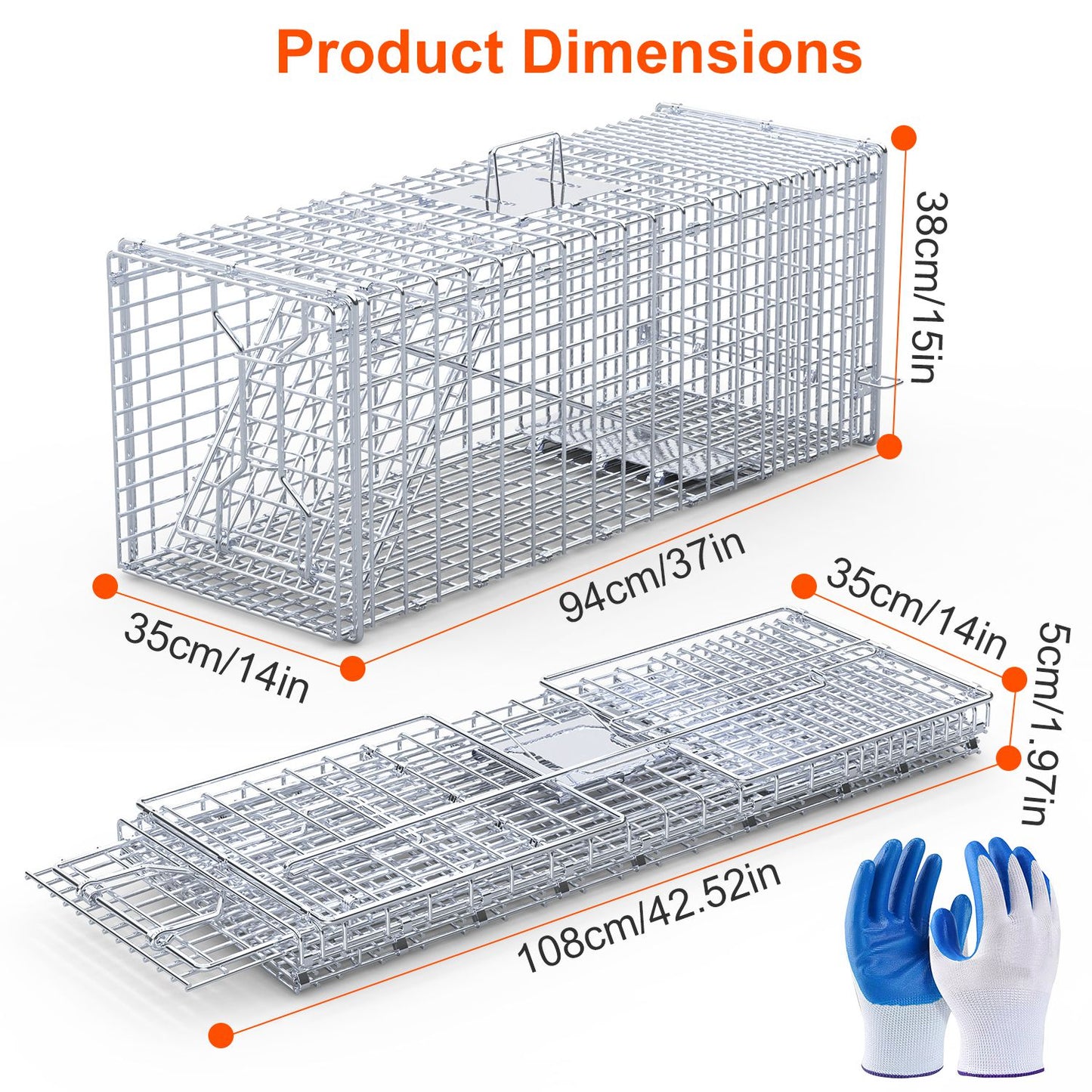 Humane Live Animal Trap - Folding Cat Trap 37x14x15 in