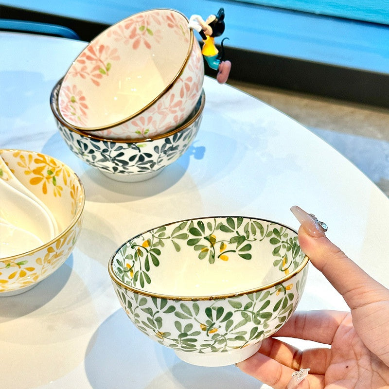 Japanese Style Ceramic Serving Bowls Set of 4 - Green Pink Blue Yellow
