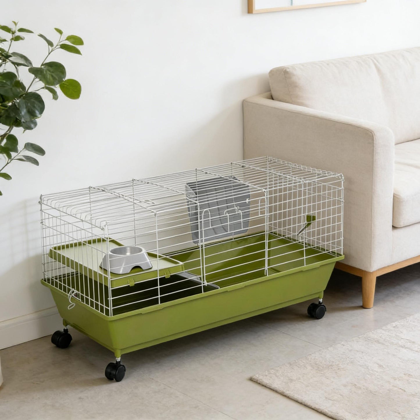 Small Animal Cage with Wheels - Green Pet Play House