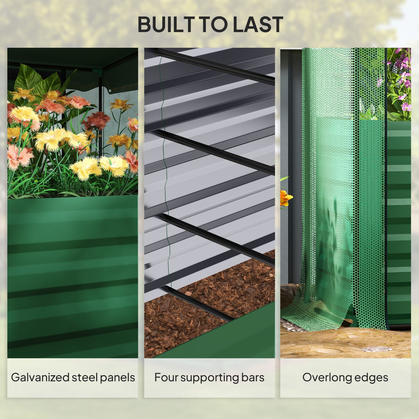 Galvanized Steel Raised Garden Bed with Crop Cage and Shade Cloth - Outdoor Planter Box, Green