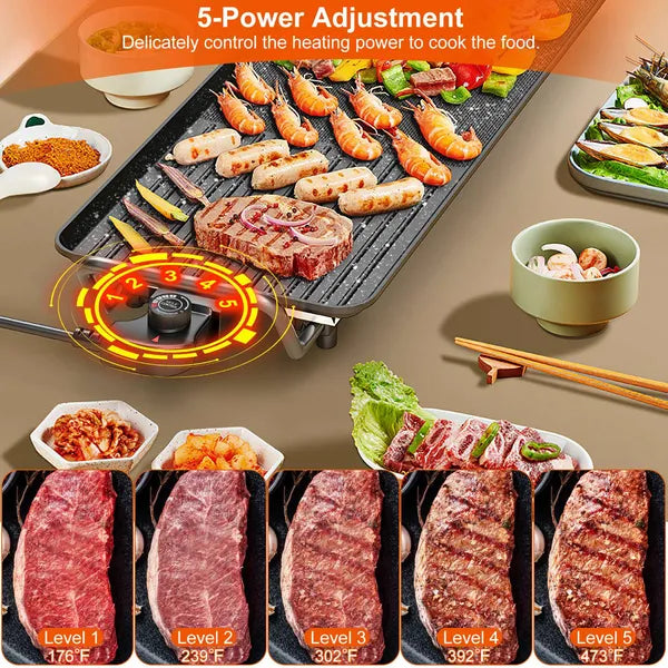 Electric BBQ Grill Hot Plate Non-Stick Tabletop Cooking Griddle for Indoor Outdoor Camping