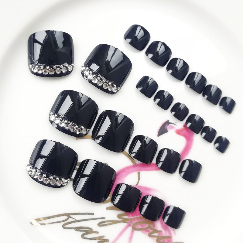Black Rhinestone Toe Nail Patch - Manicure Nail Wraps for Pedicure, 24 Pieces