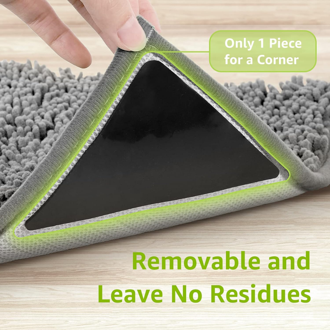 Non Slip Rug Tape 12 Pcs - Reusable Double-Sided Adhesive Grippers for Hardwood & Tile Floors - Keeps Rugs Flat & Secure