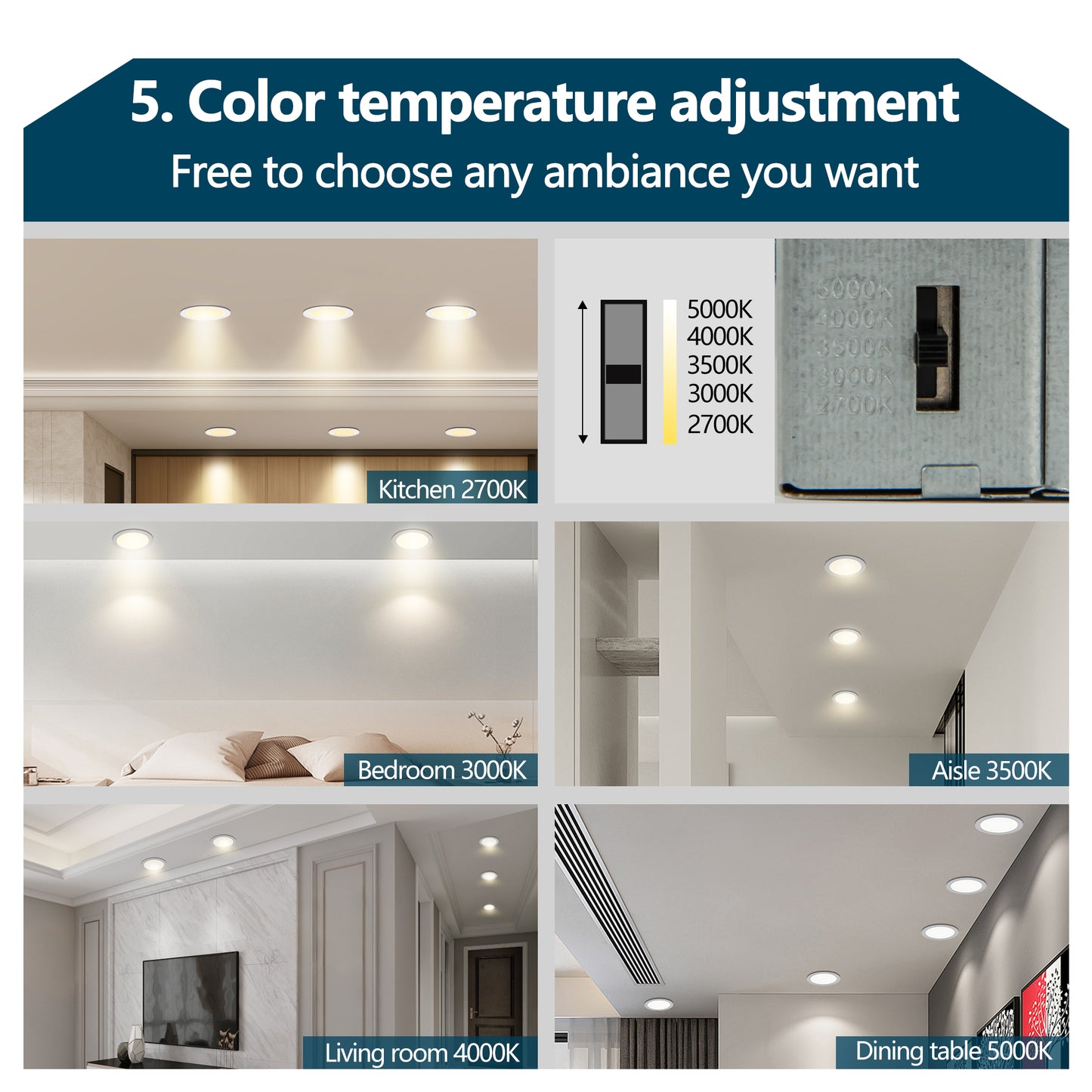 6 Inch LED Recessed Ceiling Lights 12-Pack Dimmable Canless Downlights 2700K-5000K