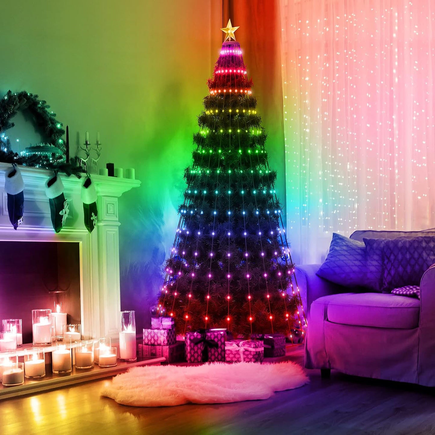 Collapsible Christmas Tree Lights with Remote Control - Multi-Color Options
