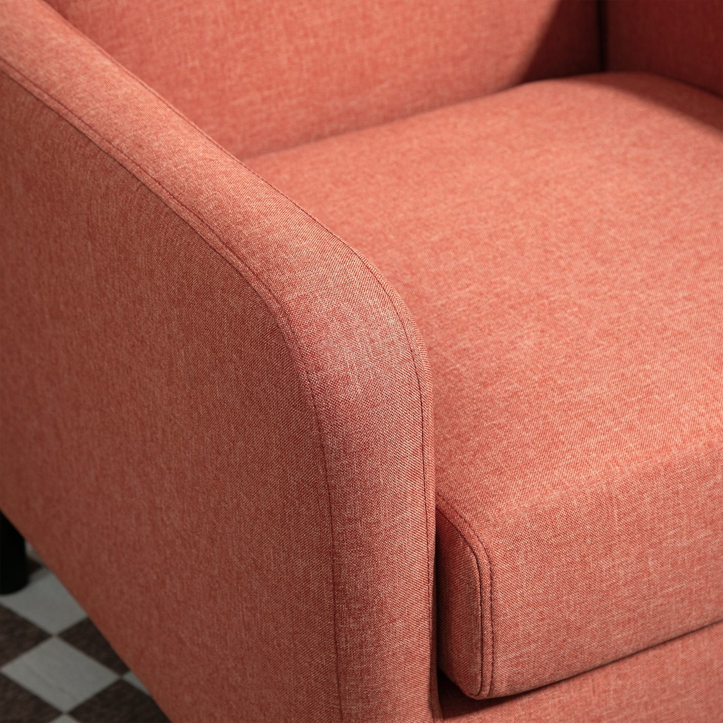Faux Linen Upholstered Accent Chair, Modern Armchair With Solid Wood