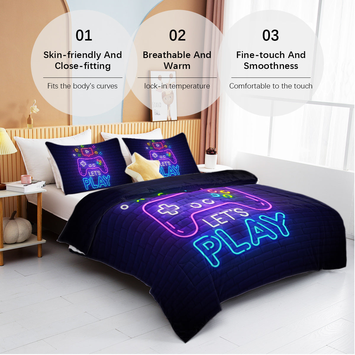 Neon Game Pattern Comforter Set - Ultra Soft Bedding for Queen