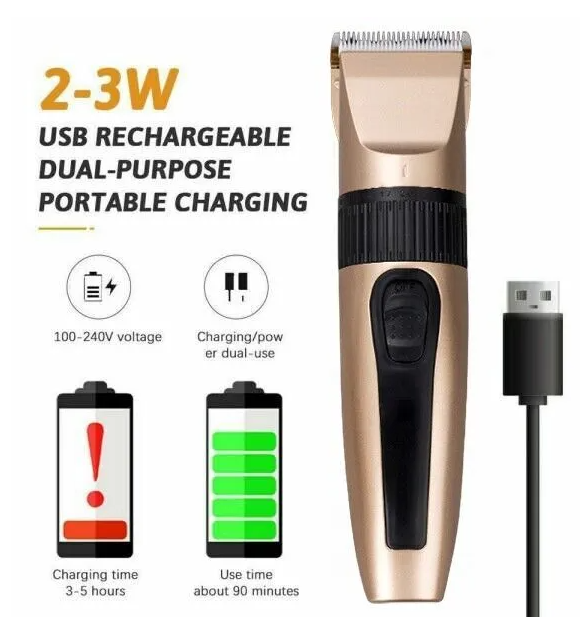 Professional Cordless Hair Clipper Kit - Waterproof Ceramic - Gold