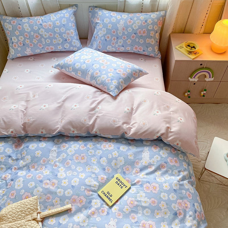 Printed Cartoon Girl Cotton Bed Quilt Cover Set - Multiple Sizes & Styles