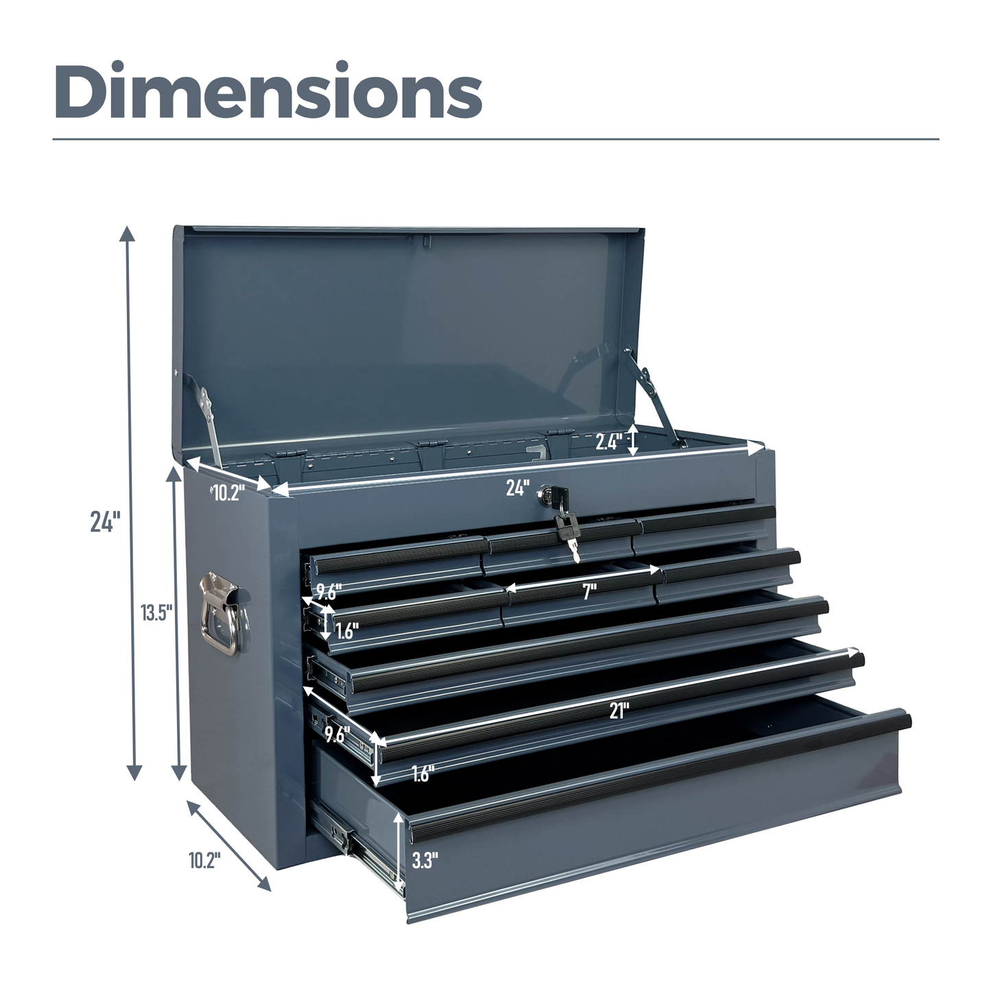 Heavy Duty Metal Tool Box 24 Inch with 9 Drawers & Locking System – Portable Steel Storage Chest
