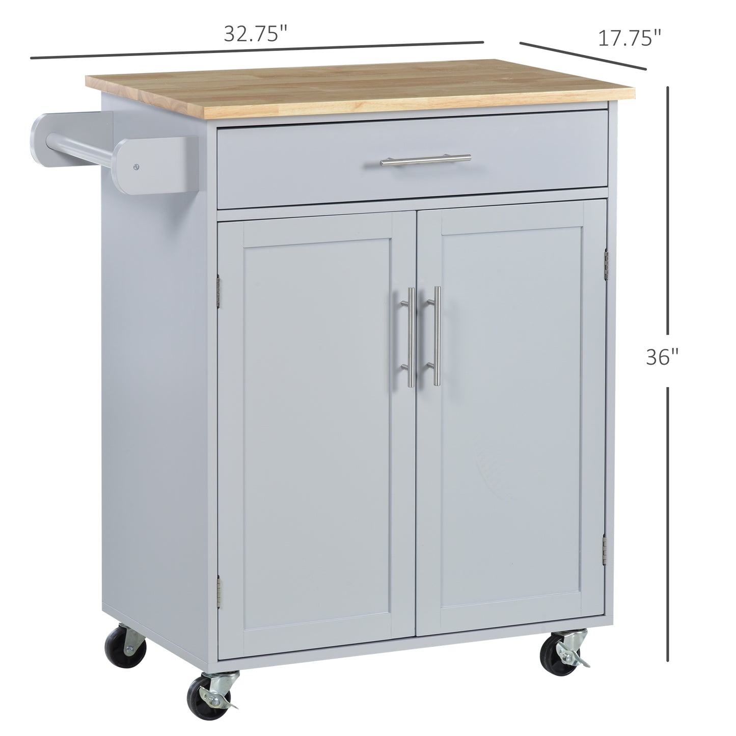 Rolling Kitchen Island Cart with Solid Wood Top & Drawer - Gray