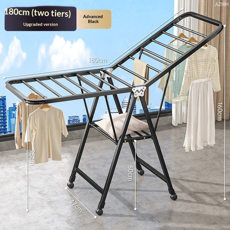 8m Double-Layer Black Clothes Drying Rack for Indoor & Balcony Use