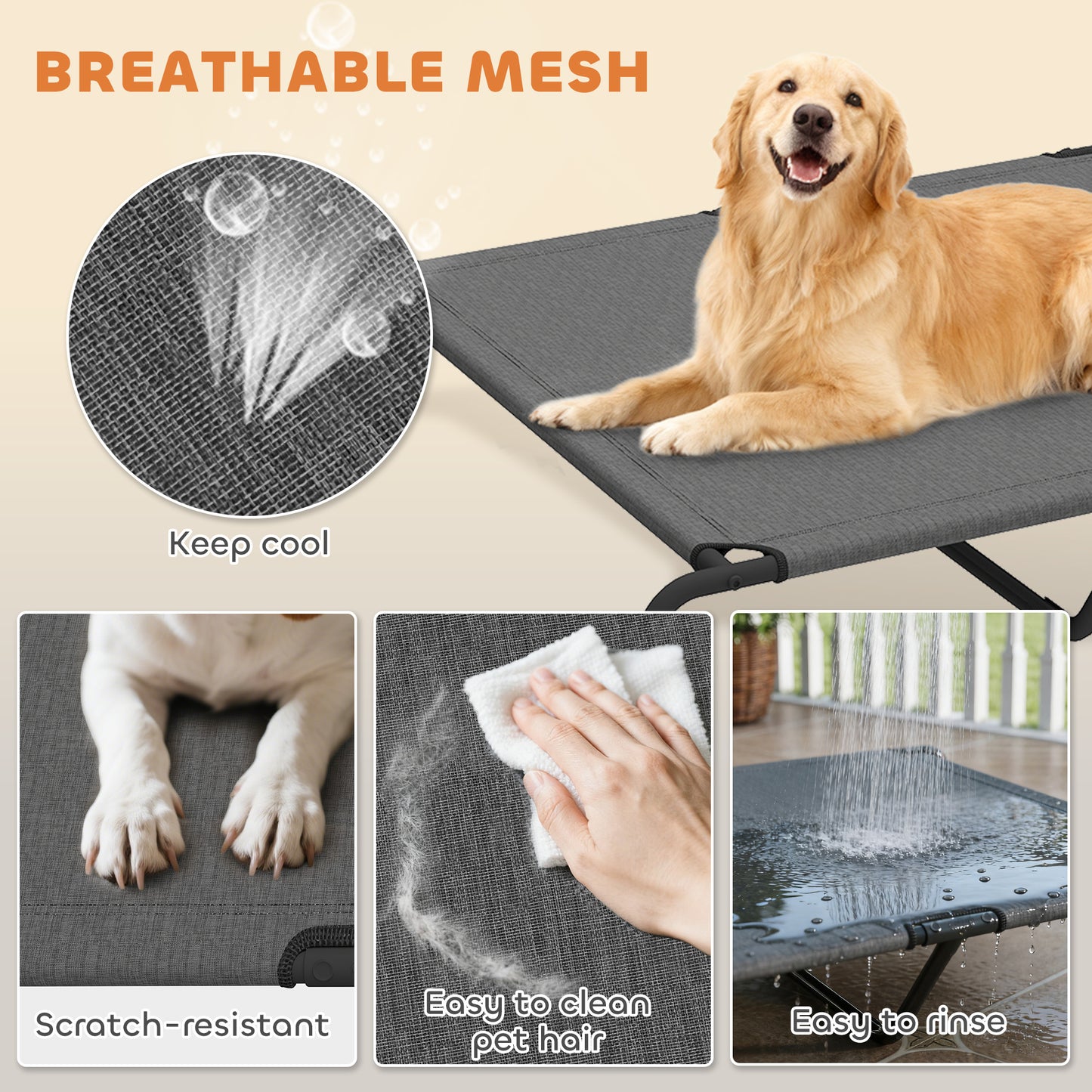 Elevated Large Dog Bed 60 Inch Gray Support Mesh Comfort Indoor Outdoor