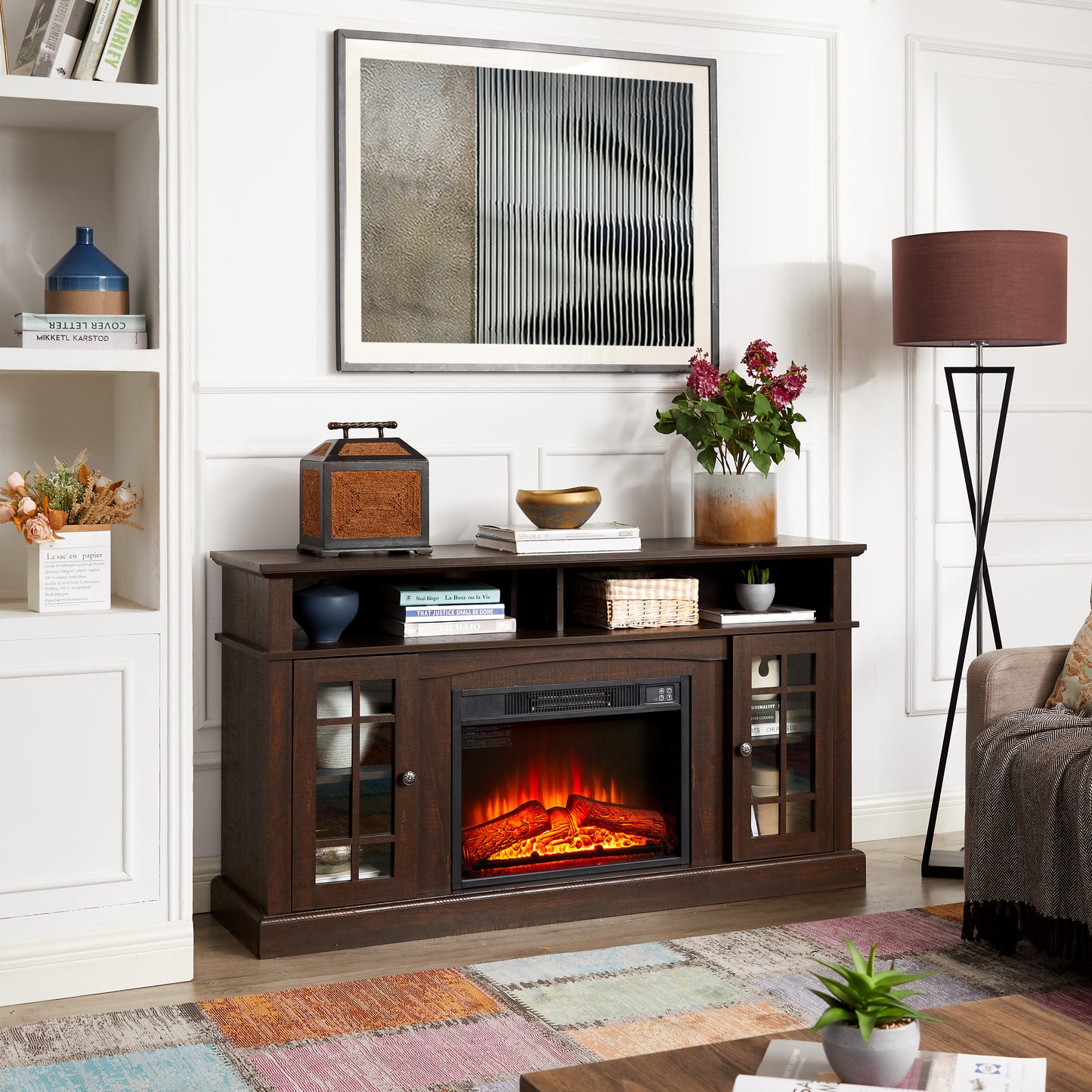 Classic TV Media Stand Modern Entertainment Console With 23 Fireplace