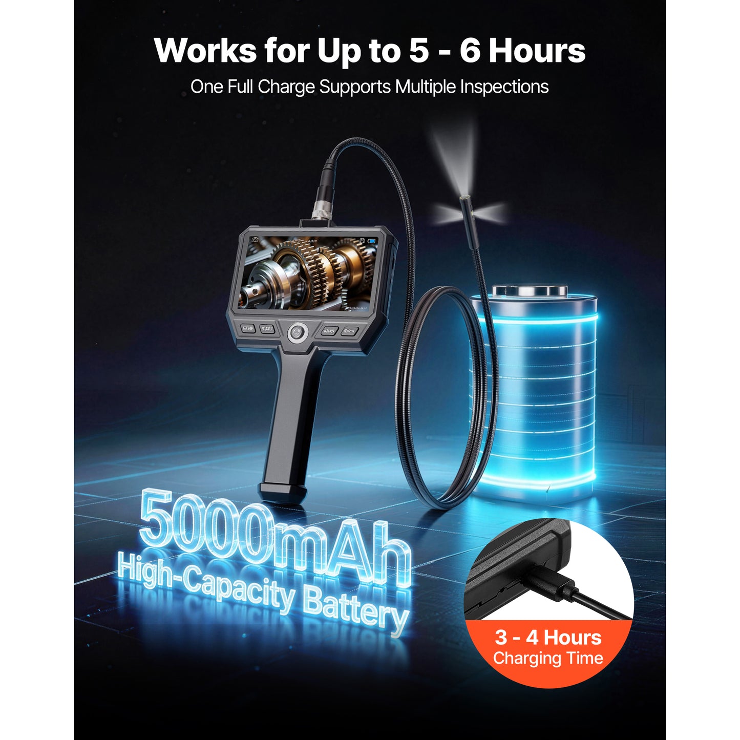 Industrial Endoscope Camera with HD Screen 8X Zoom Waterproof Snake Inspection Tool