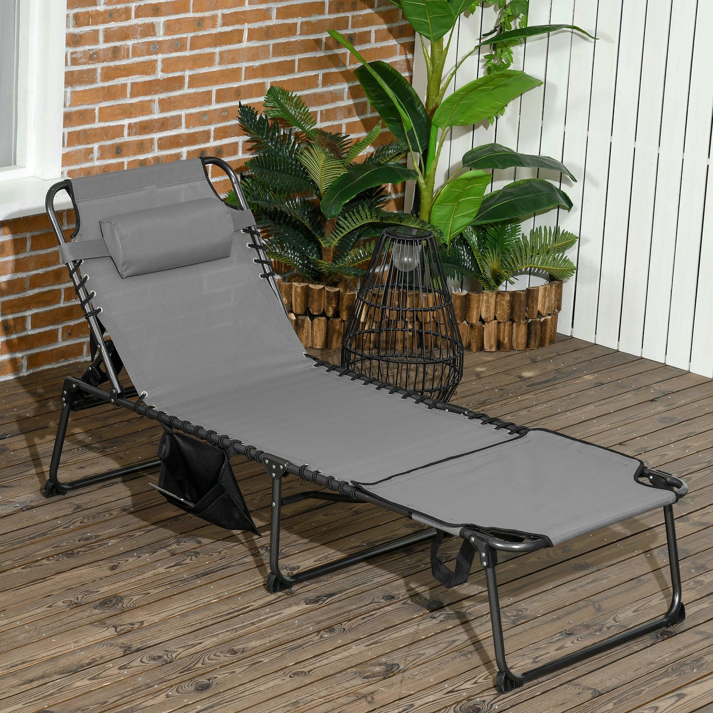 Folding Chaise Lounge Chair with 5-Level Recline, Gray