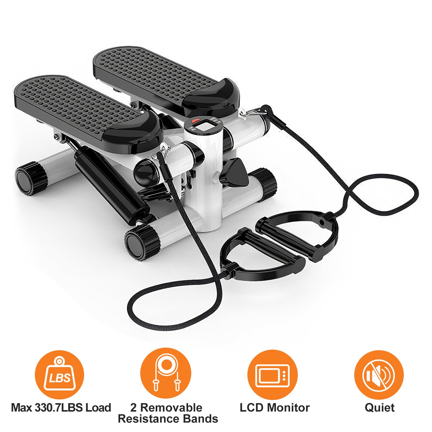 Mini Fitness Stepper with Resistance Bands & LCD Monitor - Grey