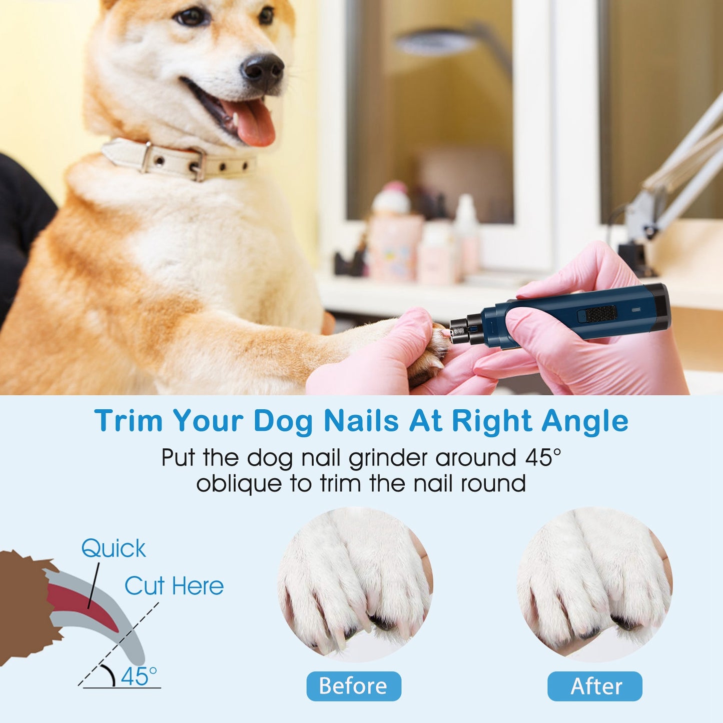 Dog Nail Grinder with 2 Speeds USB Rechargeable Quiet Pet Nail Trimmer