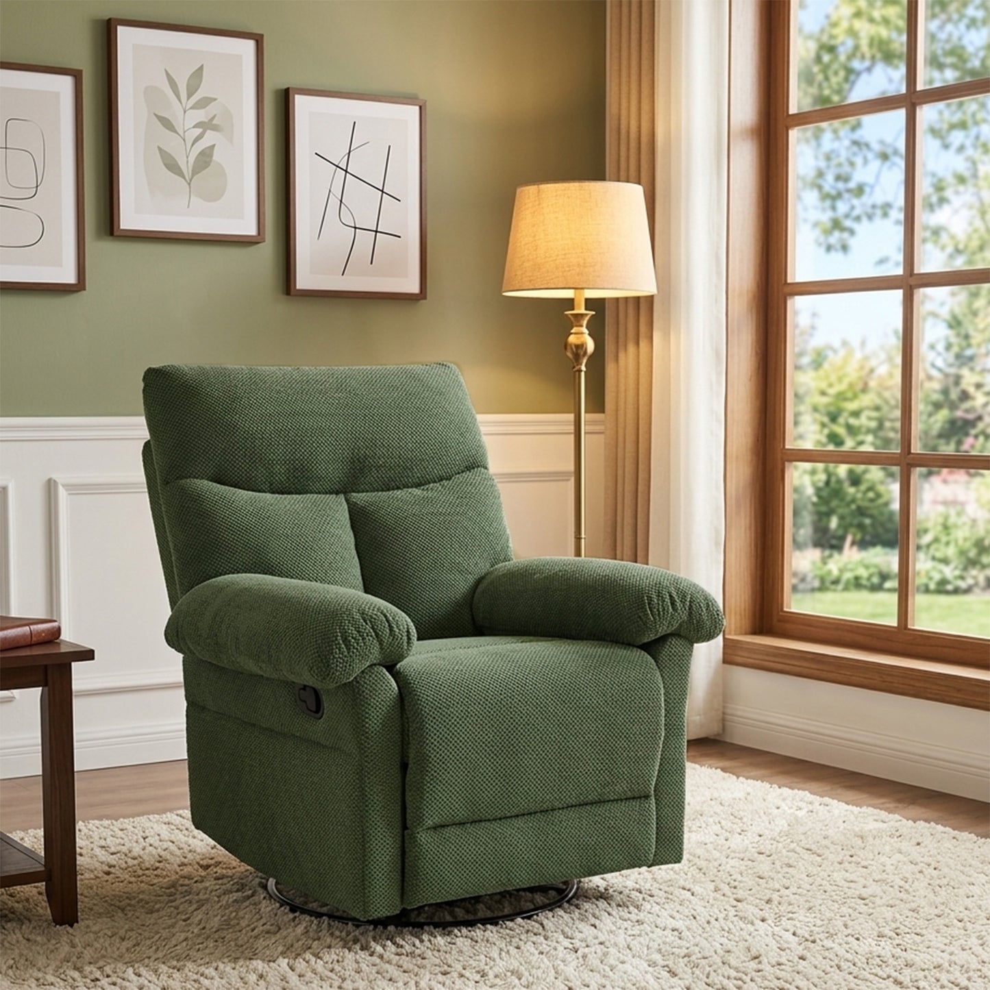 Modern Dark Green Swivel Rocker Recliner Chair - Plush Comfort