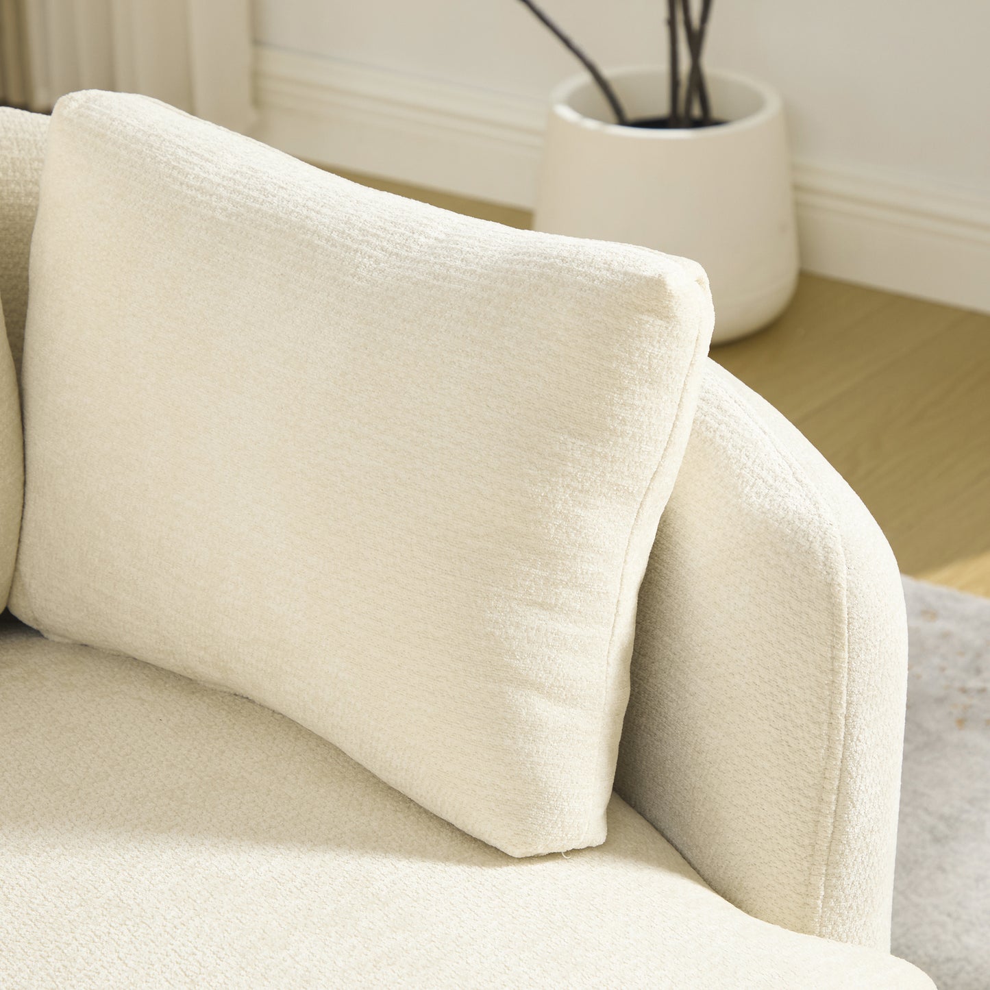360° Swivel Barrel Chair with Chenille Fabric & 3 Pillows - Beige