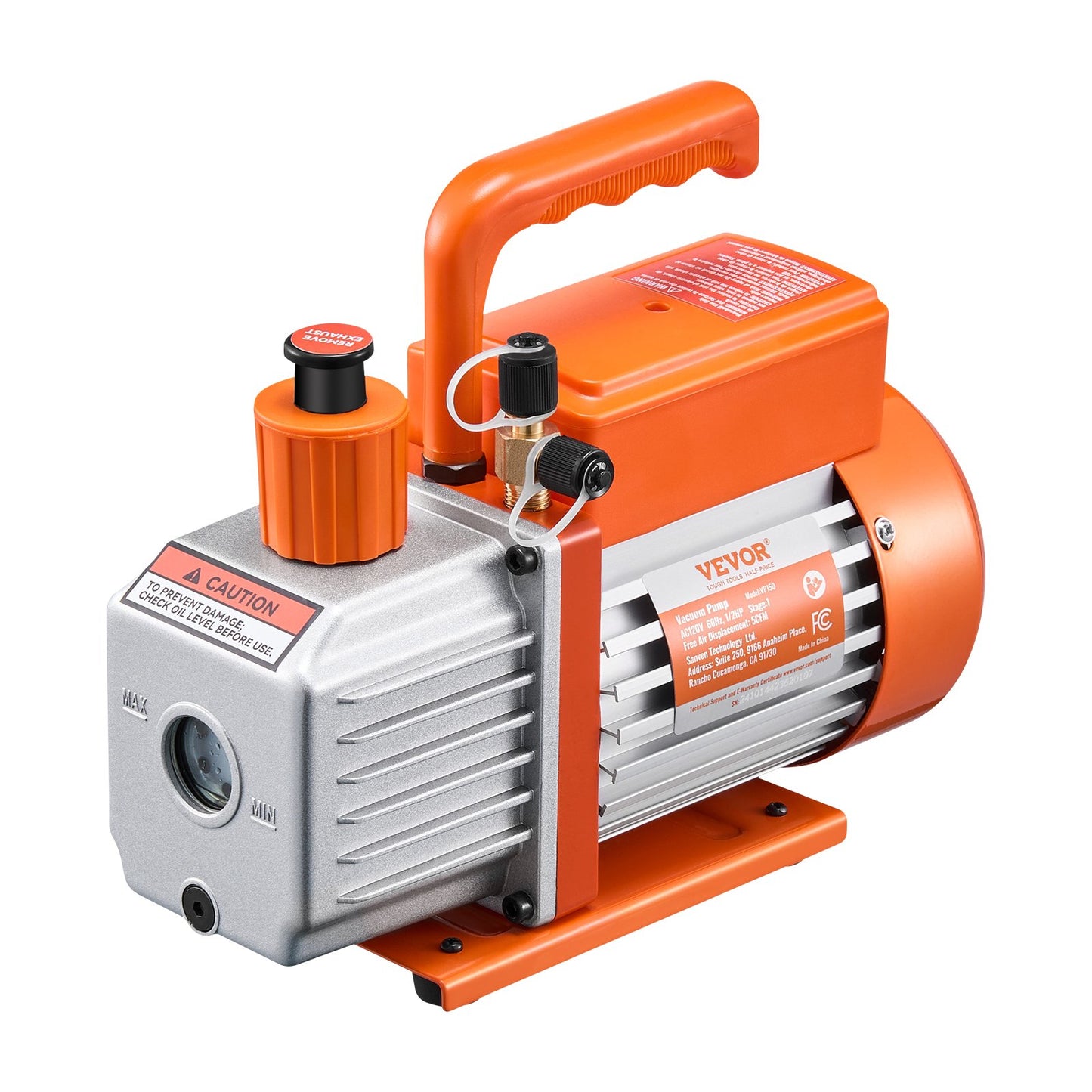 HVAC Vacuum Pump 5 CFM Single Stage Rotary Vane Oil Included Orange