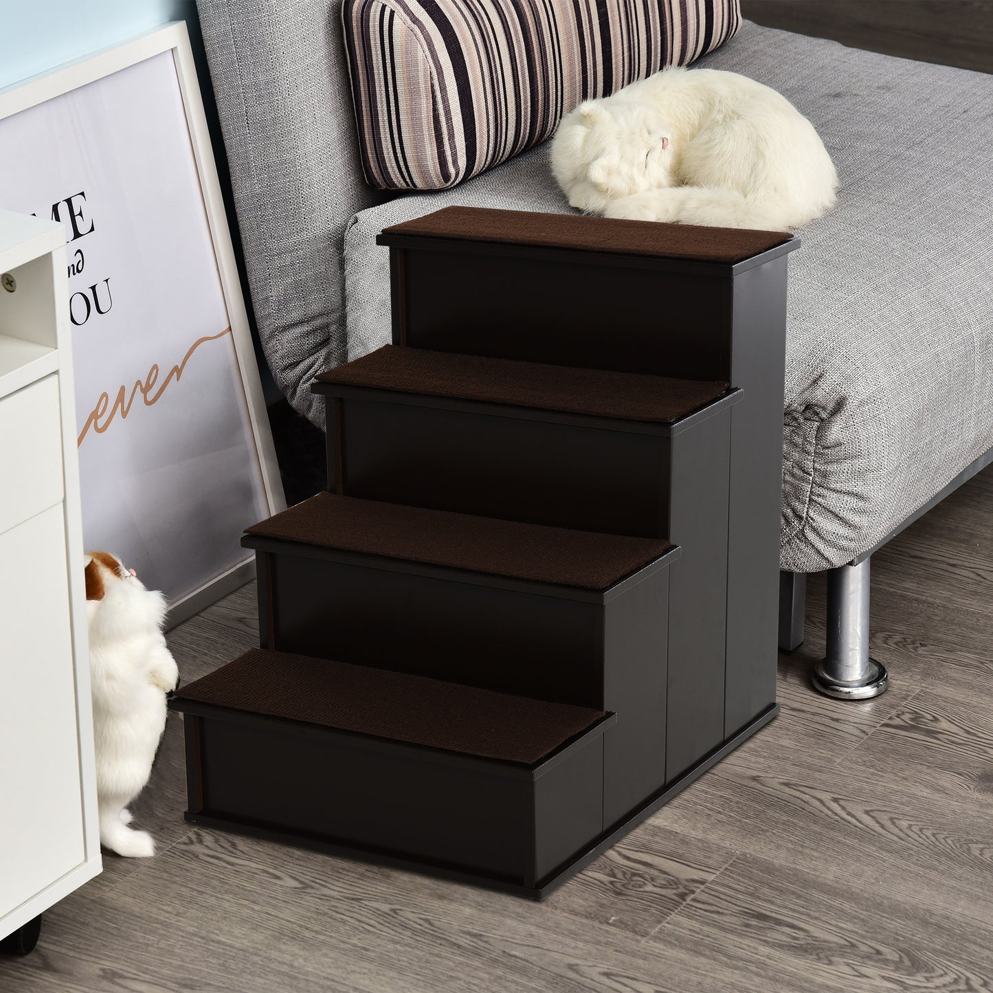 Small Pet Steps with Cushioned Cover for Dogs and Cats up to 22 lbs - Brown