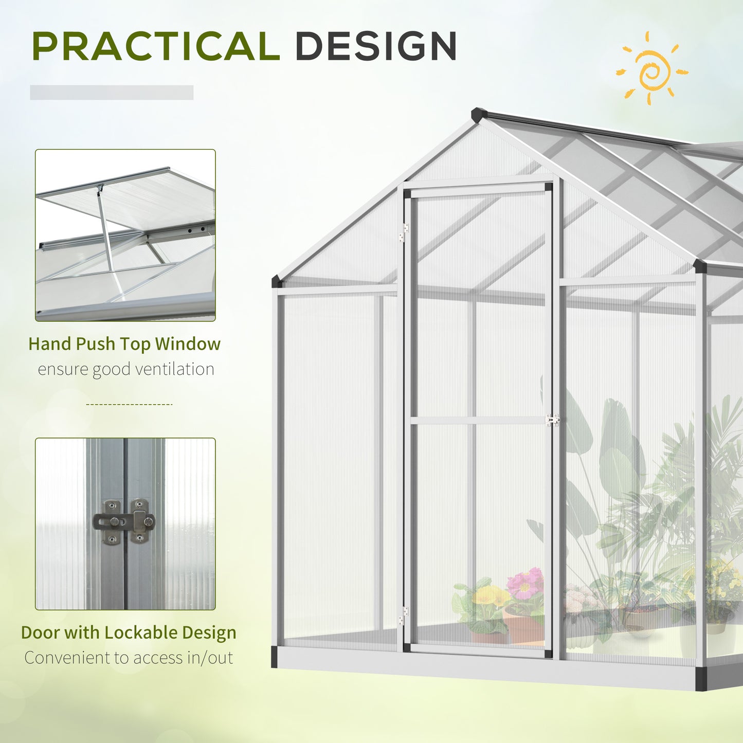 10ft x 6ft Walk-In Polycarbonate Greenhouse for Winter Gardening