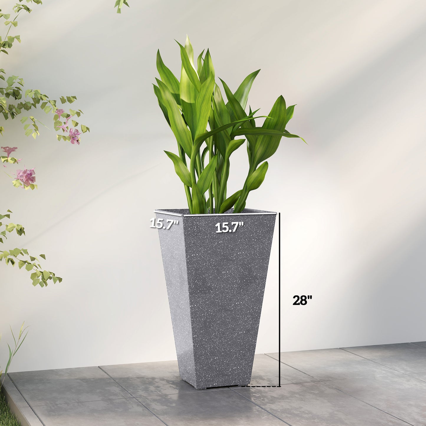 28-Inch Tall Plastic Planters Set of 3 with Marble Finish and Drainage Holes