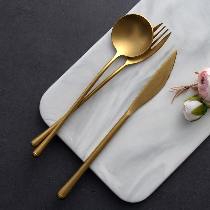 Stainless Steel Stir Knife Fork Spoon Set - Japanese-Style Distressed Kitchen Utensils